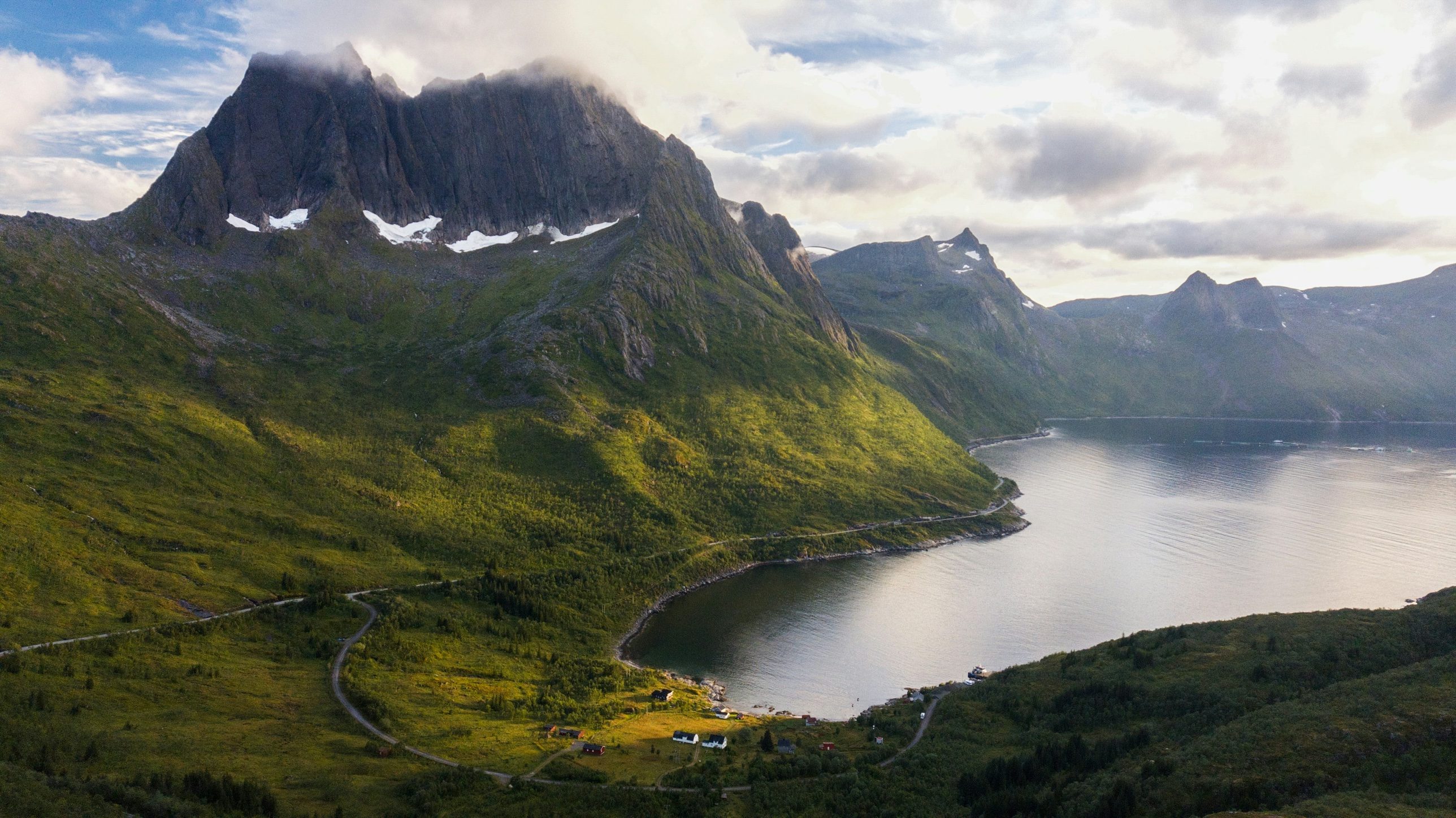 Farmland meeting a fjord on the Norwegian coast